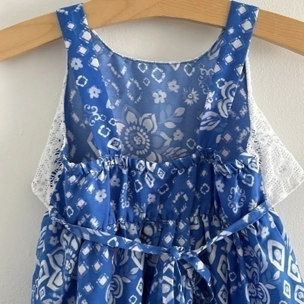 Youngland Sleeveless Dress 4T laced detail bright blue & white